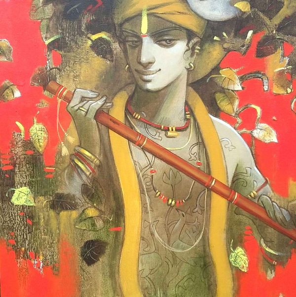 Krishna painting by Artist Subrata Das . Buy paintings online on Indian Art Place