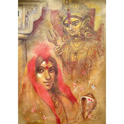 Sindur Khela painting with durga by artist Subrata Das buy online on Indian Art Place