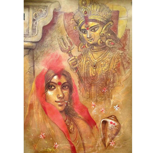 Sindur Khela painting with durga by artist Subrata Das buy online on Indian Art Place