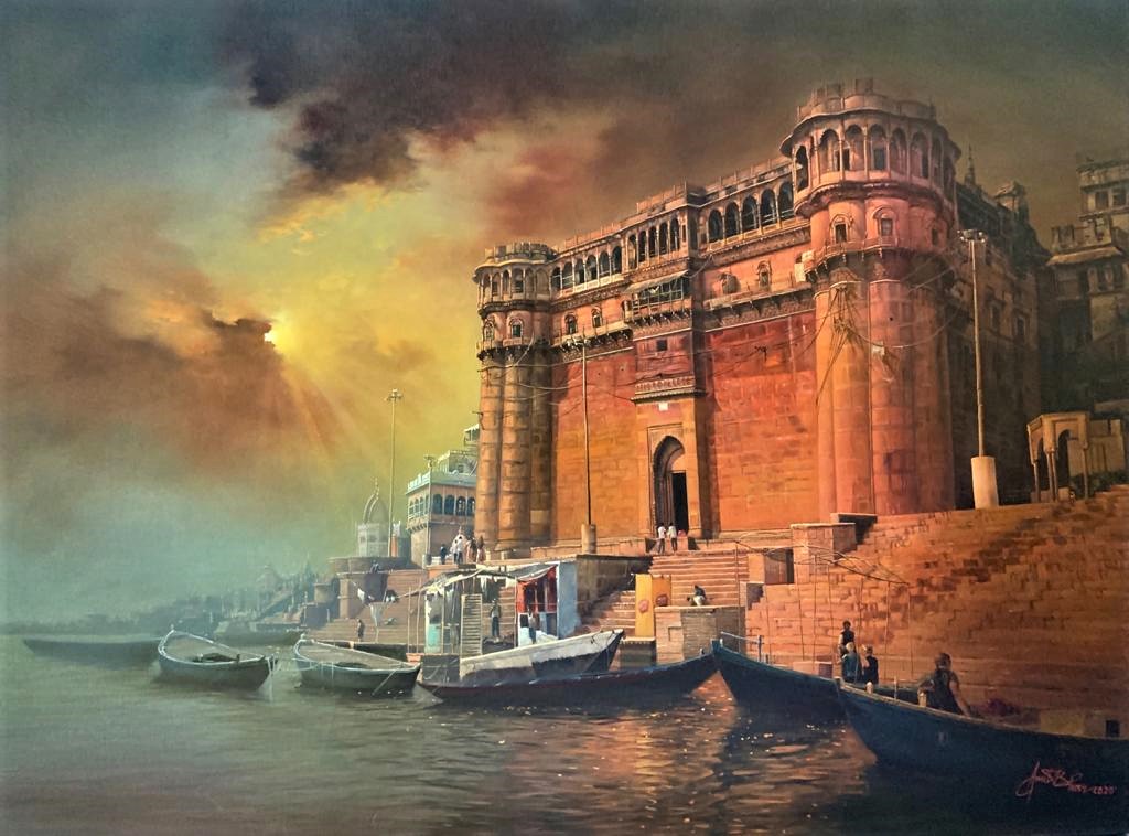 Amit Bhar Varanasi Ghat painting buy online on IndianArtPlace.com