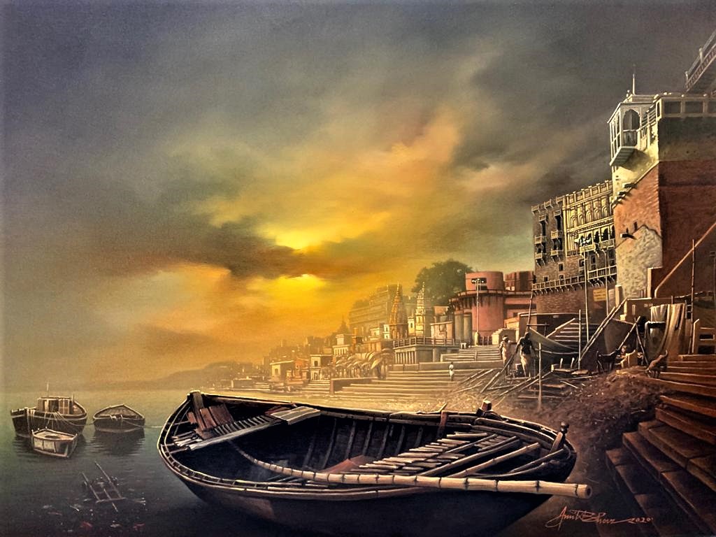 Amit Bhar Benaras Ghat Painting on IndianArtPlace.com